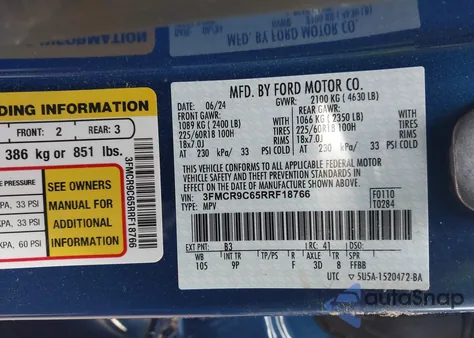 2024 Ford Bronco Sport Outer Banks z USA, uszkodzony, nr VIN 3FMCR9C65RRF18766